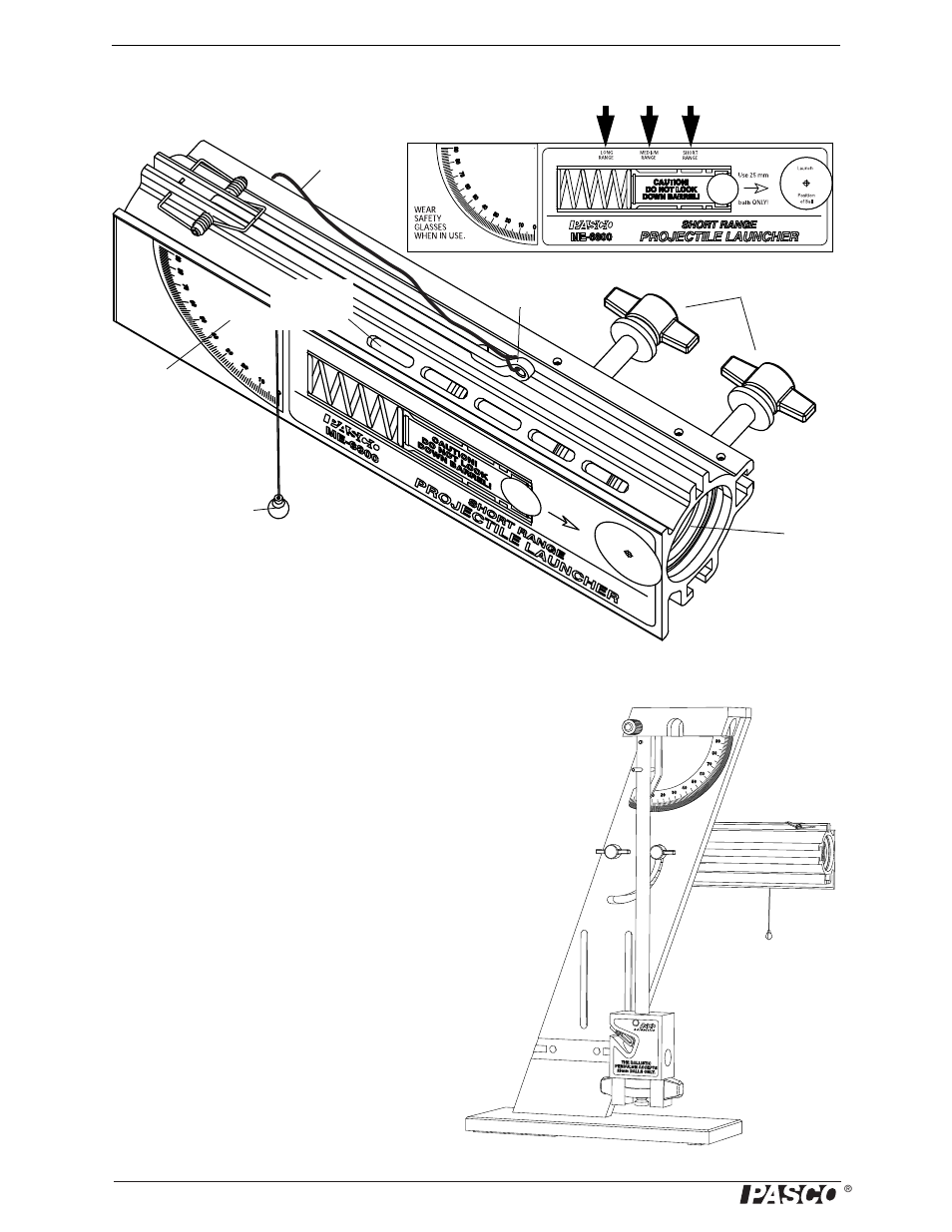 General operation of the projectile launcher, Parts, Ready | PASCO ME-6831 Ballistic Pendulum_Projectile Launcher User Manual | Page 8 / 62