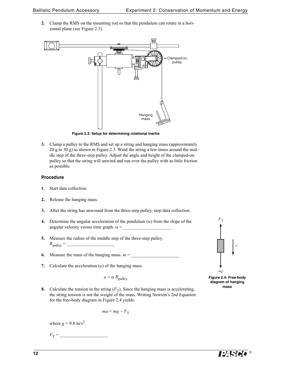 PASCO ME-9892 Ballistic Pendulum Accessory User Manual | Page 12 / 17