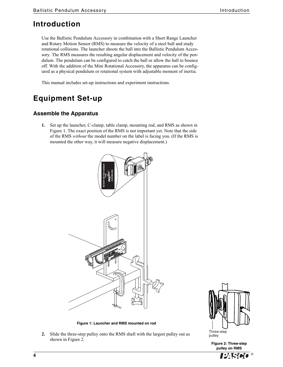 Introduction, Equipment set-up, Assemble the apparatus | PASCO ME-9892 Ballistic Pendulum Accessory User Manual | Page 4 / 17