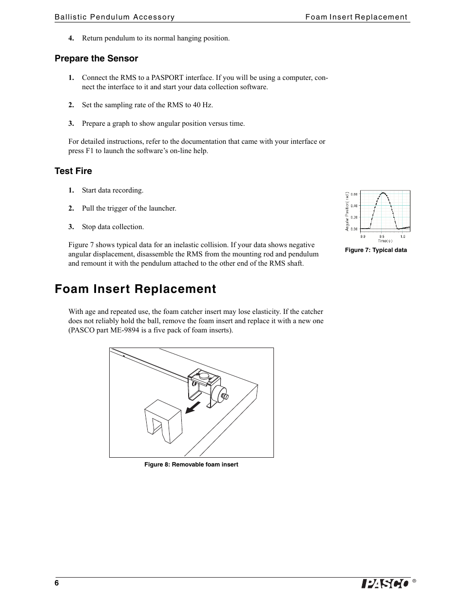 Foam insert replacement | PASCO ME-9892 Ballistic Pendulum Accessory User Manual | Page 6 / 17