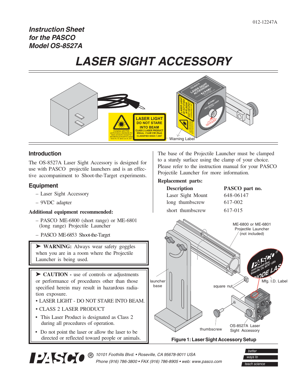 PASCO OS-8527A LASER SIGHT ACCESSORY User Manual | 5 pages