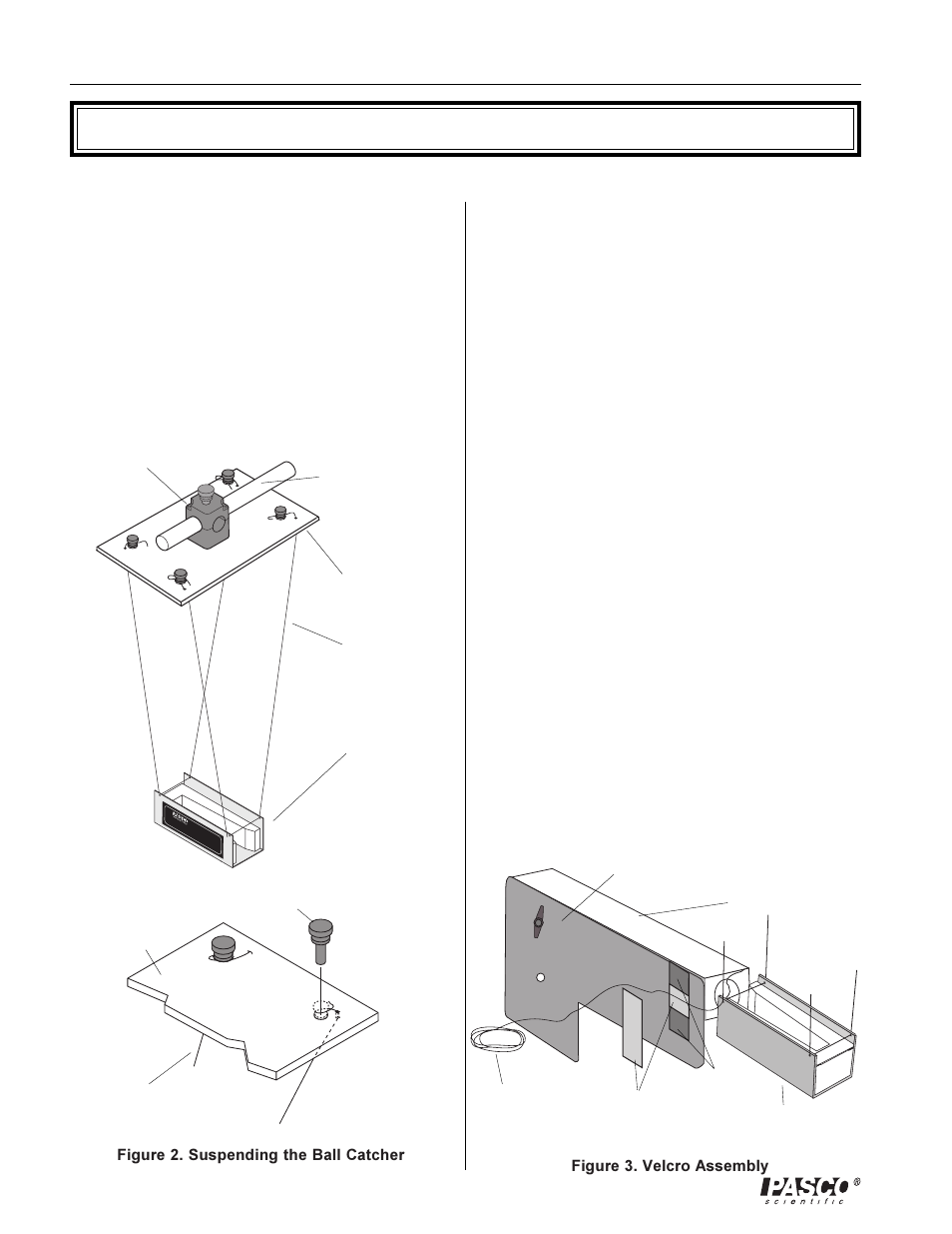 Ball catcher setup, Suspending the mini catcher as a pendulum, Velcro assembly | PASCO ME-6814 Mini Catcher Accessory User Manual | Page 6 / 16