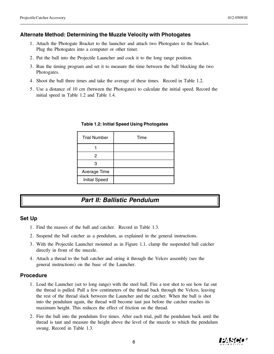Part ii: ballistic pendulum | PASCO ME-6815 PROJECTILE CATCHER ACCESSORY User Manual | Page 12 / 25