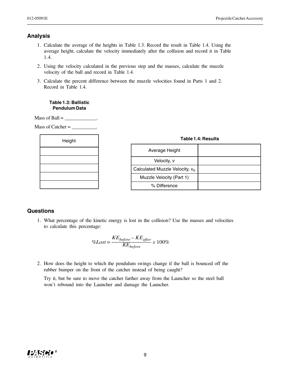 PASCO ME-6815 PROJECTILE CATCHER ACCESSORY User Manual | Page 13 / 25