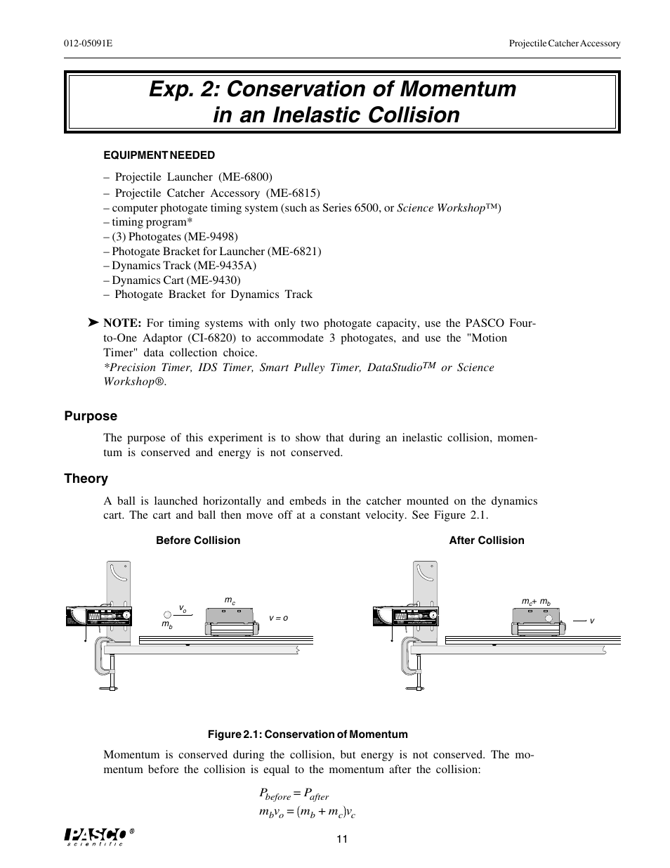 Purpose, Theory | PASCO ME-6815 PROJECTILE CATCHER ACCESSORY User Manual | Page 15 / 25