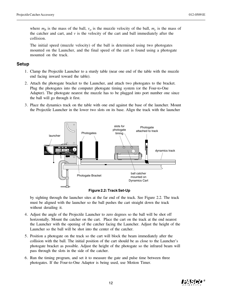 Setup, Where m, Is the mass of the ball, v | Is the muzzle velocity of the ball, m | PASCO ME-6815 PROJECTILE CATCHER ACCESSORY User Manual | Page 16 / 25