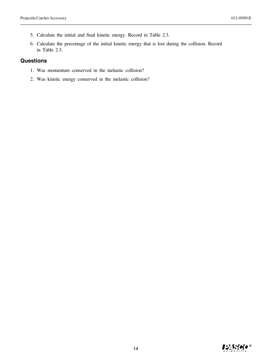 PASCO ME-6815 PROJECTILE CATCHER ACCESSORY User Manual | Page 18 / 25