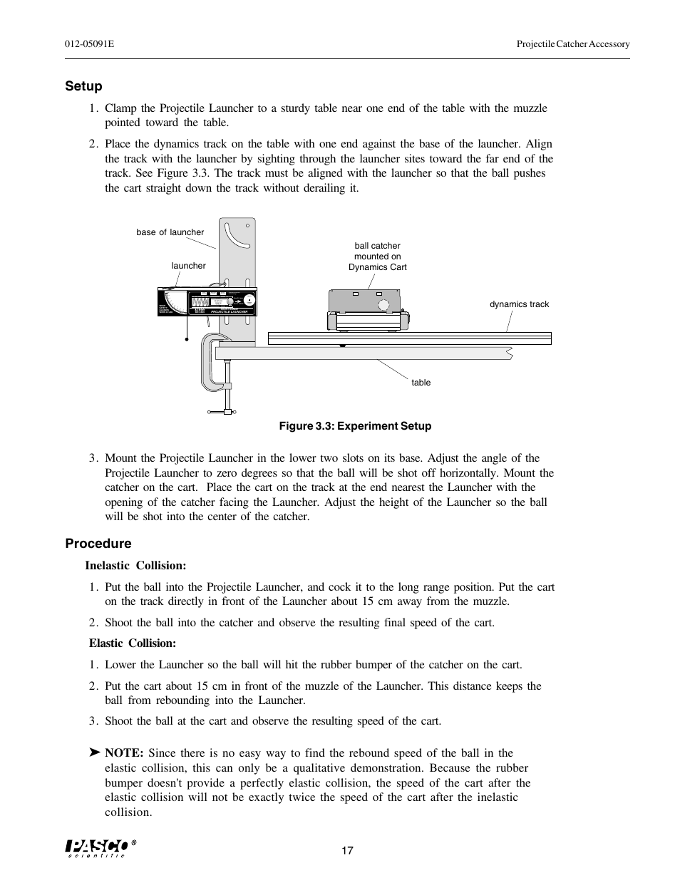 Setup, Procedure | PASCO ME-6815 PROJECTILE CATCHER ACCESSORY User Manual | Page 21 / 25