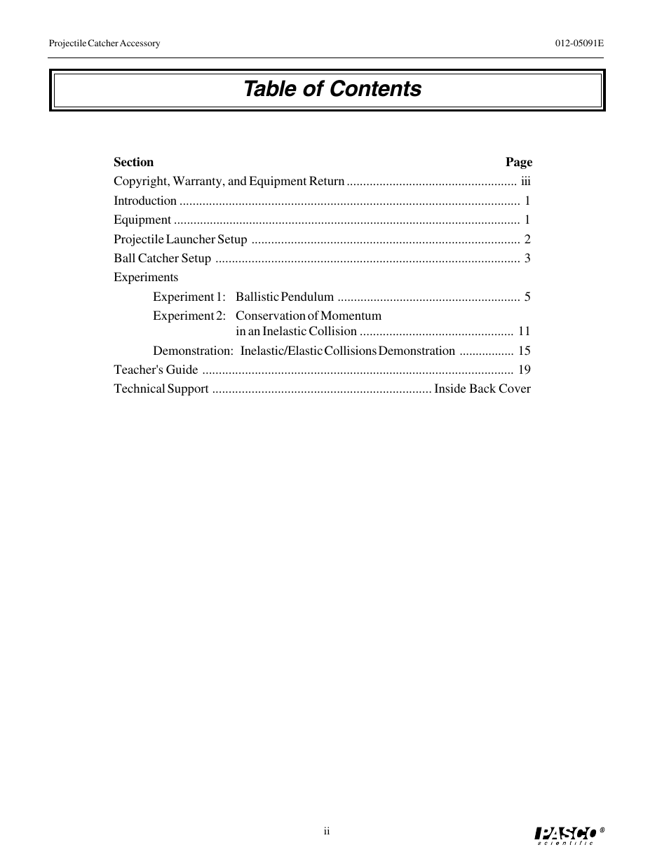 PASCO ME-6815 PROJECTILE CATCHER ACCESSORY User Manual | Page 3 / 25