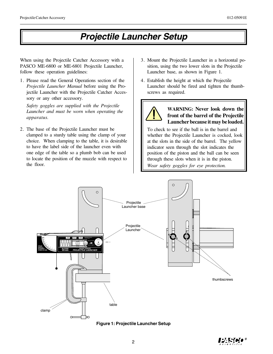 Projectile launcher setup, Figure 1: projectile launcher setup | PASCO ME-6815 PROJECTILE CATCHER ACCESSORY User Manual | Page 6 / 25