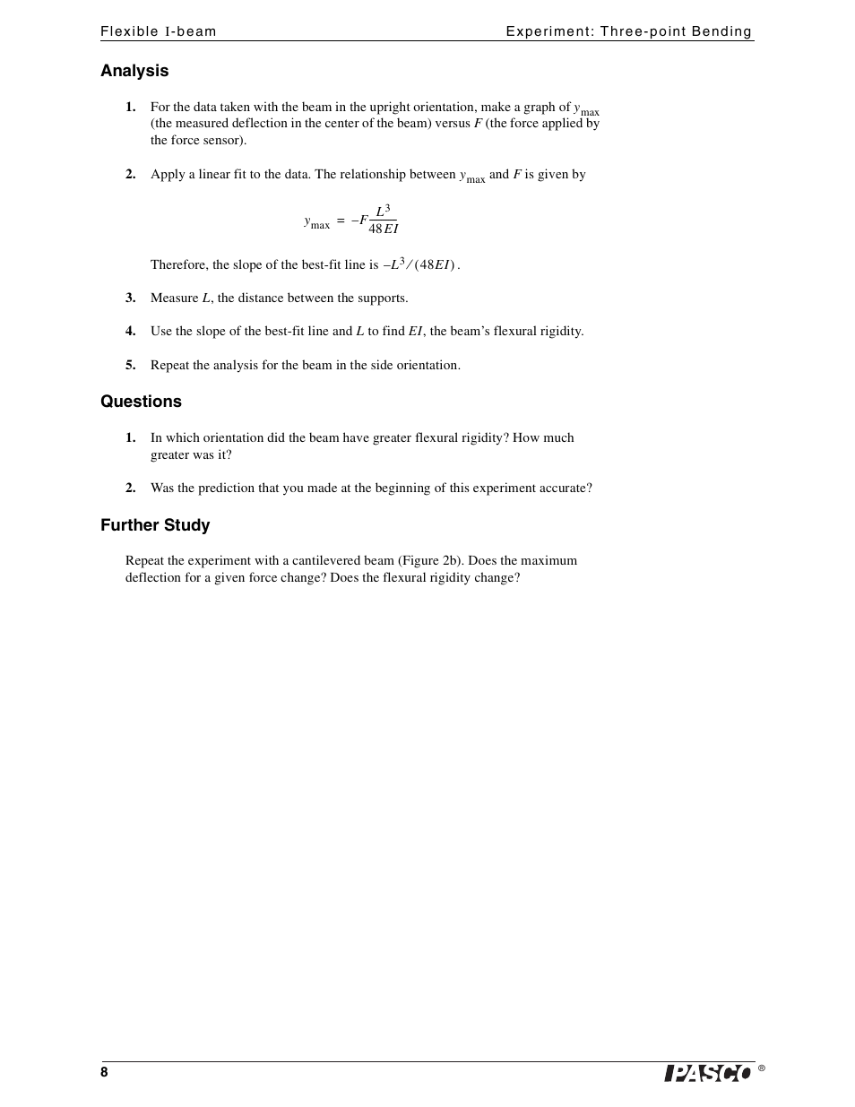 PASCO ME-9891 Flexible I-beam User Manual | Page 8 / 10