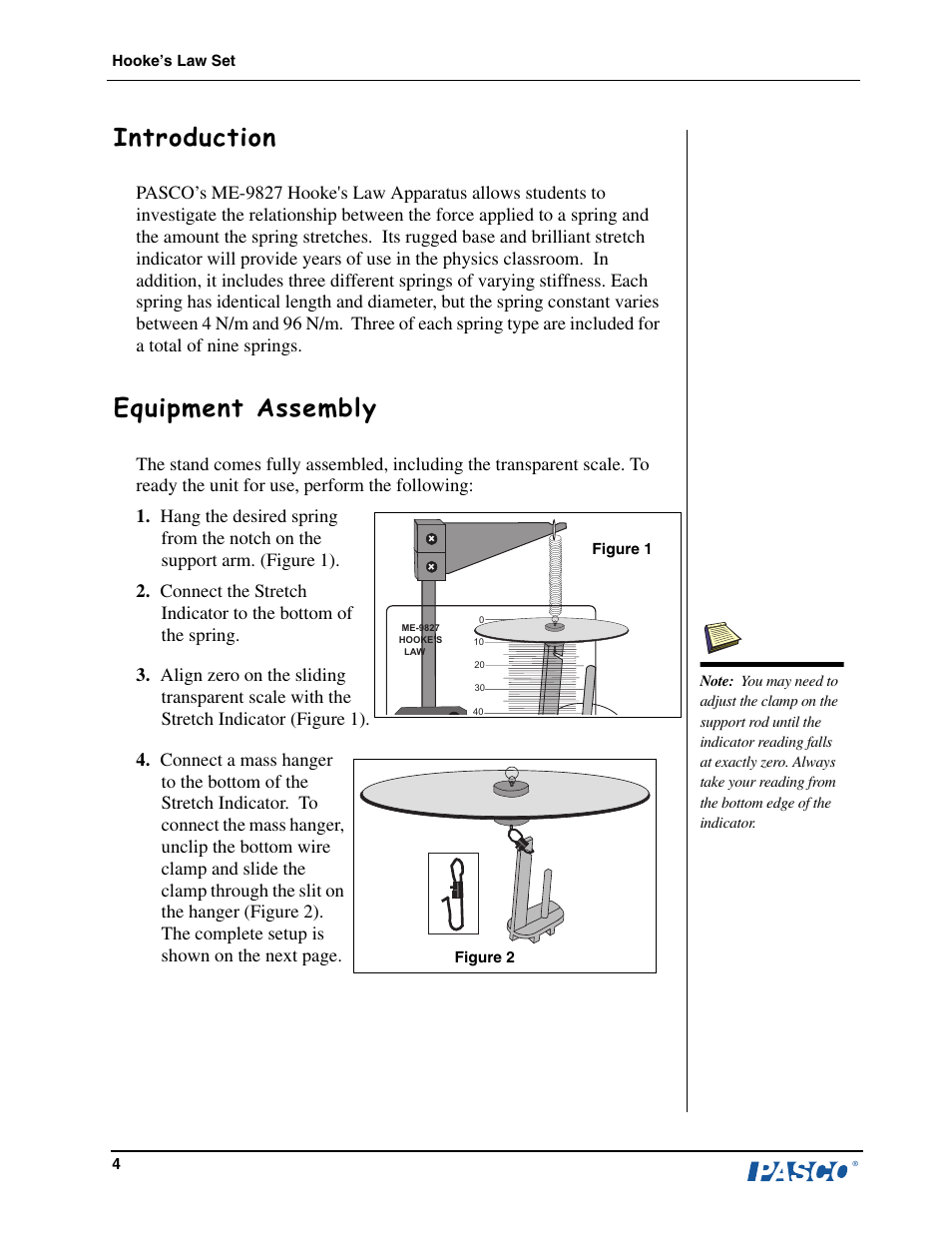 Introduction, Equipment assembly | PASCO ME-9827 Hooke’s Law Set User Manual | Page 5 / 10