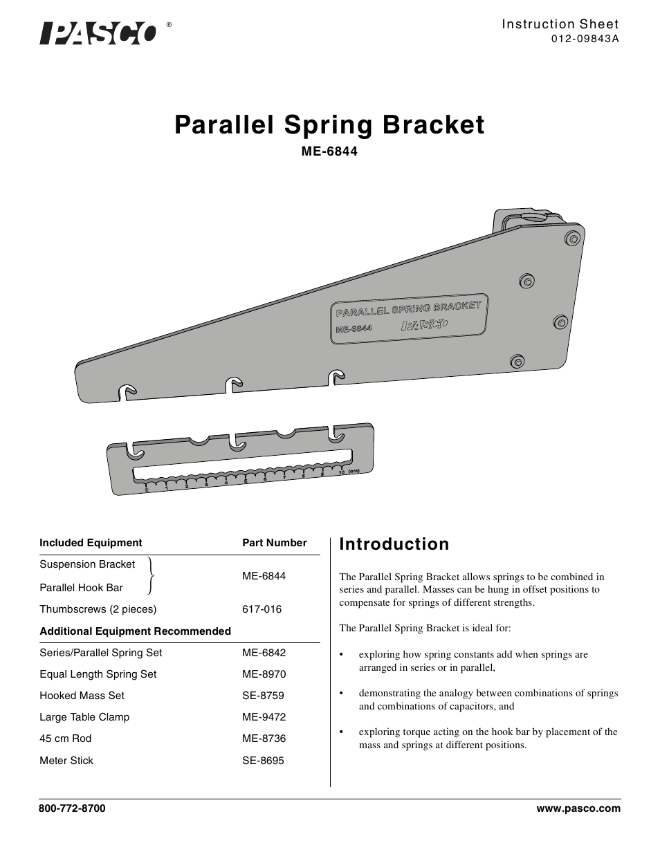 PASCO ME-6844 Parallel Spring Bracket User Manual | 4 pages