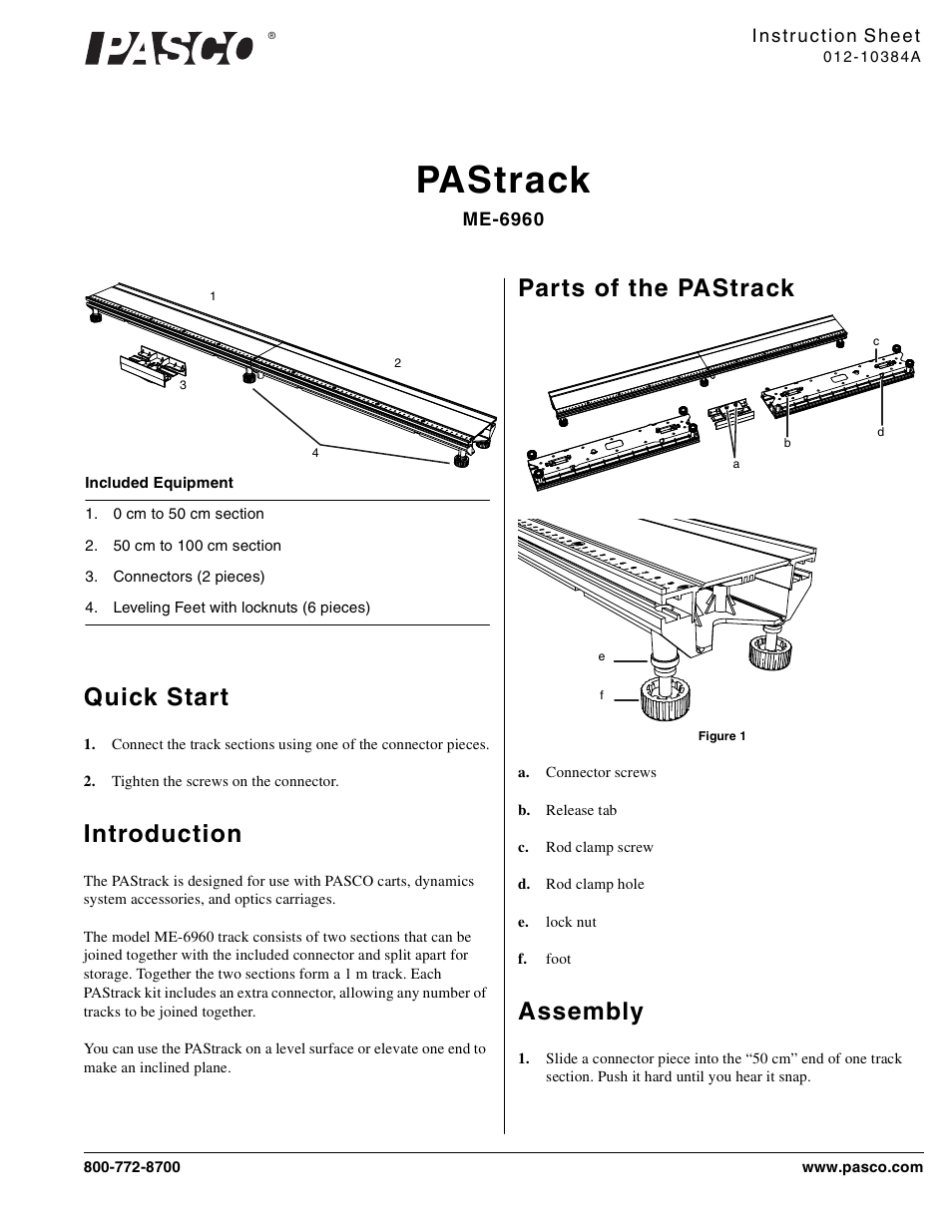 PASCO ME-6960 PASTrack User Manual | 2 pages