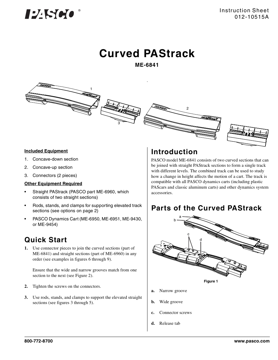PASCO ME-6841 Curved PAStrack User Manual | 3 pages