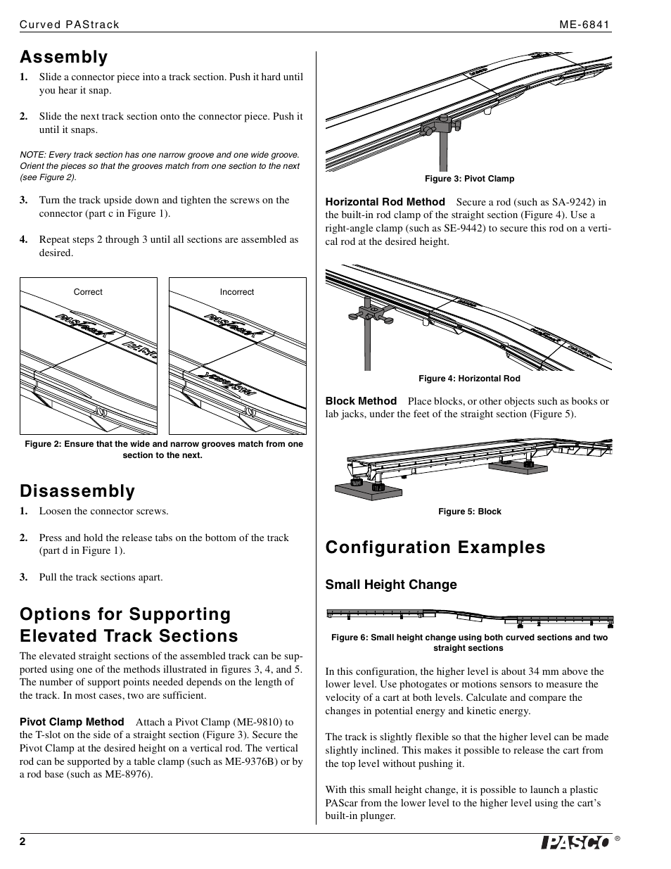 Assembly, Disassembly, Configuration examples | PASCO ME-6841 Curved PAStrack User Manual | Page 2 / 3