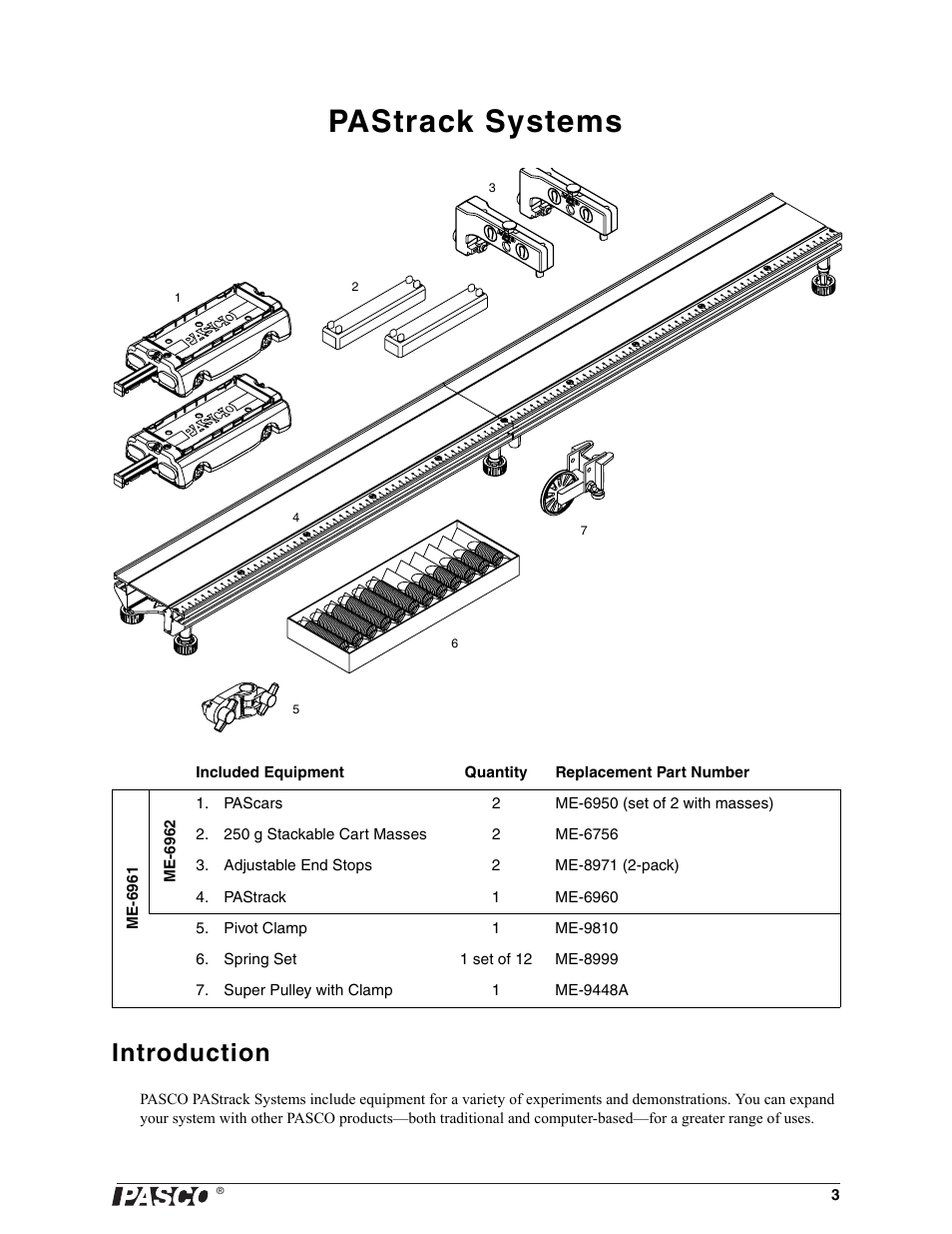 Introduction, Pastrack systems | PASCO ME-6962 PAStrack Systems User Manual | Page 3 / 28