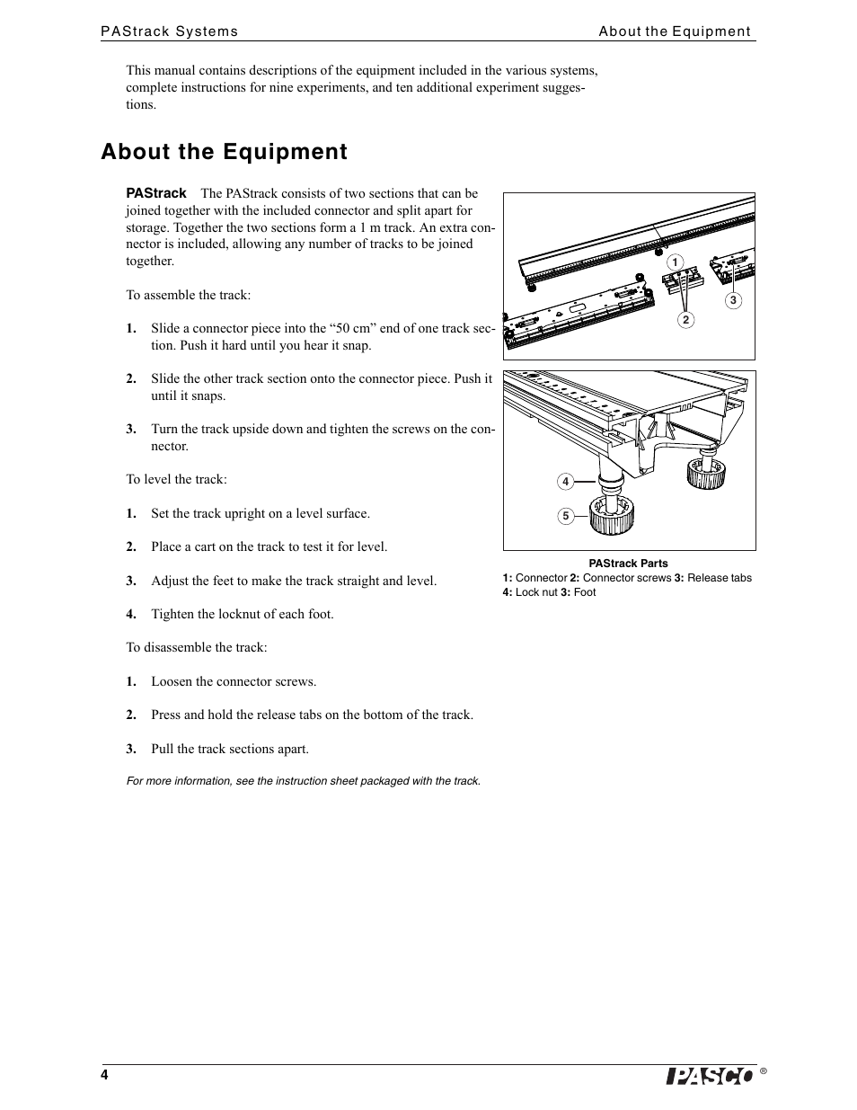 About the equipment | PASCO ME-6962 PAStrack Systems User Manual | Page 4 / 28
