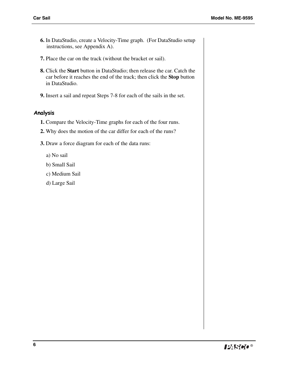 PASCO ME-9595 Car Sail User Manual | Page 7 / 12