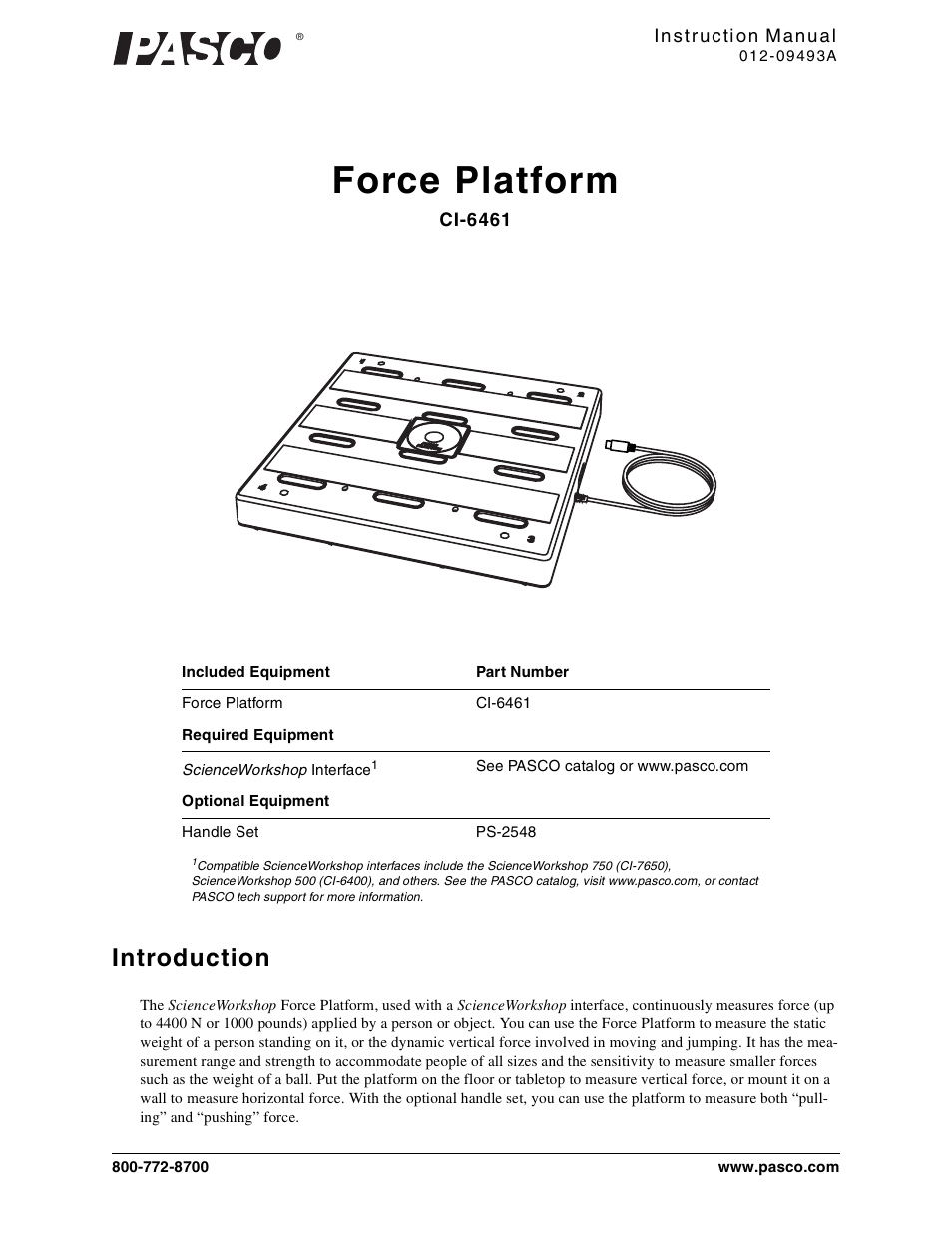 PASCO CI-6461 Force Platform User Manual | 5 pages