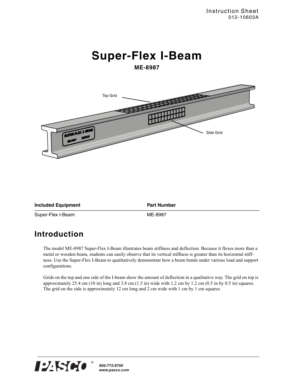 PASCO ME-8987 Super-Flex I-Beam User Manual | 2 pages