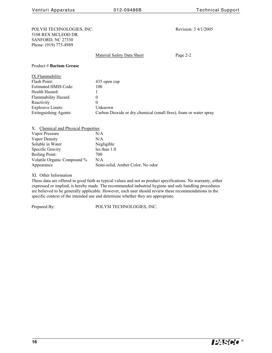 PASCO ME-8598 Venturi Apparatus User Manual | Page 16 / 16