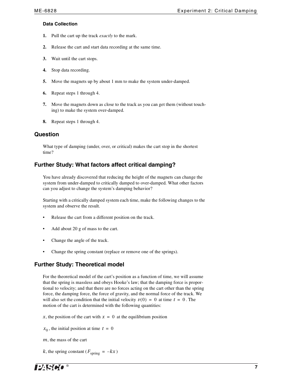 PASCO ME-6828 Dynamics Cart Magnetic Damping User Manual | Page 7 / 15