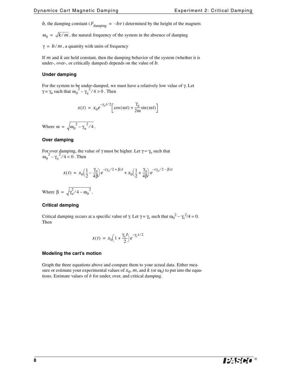 PASCO ME-6828 Dynamics Cart Magnetic Damping User Manual | Page 8 / 15