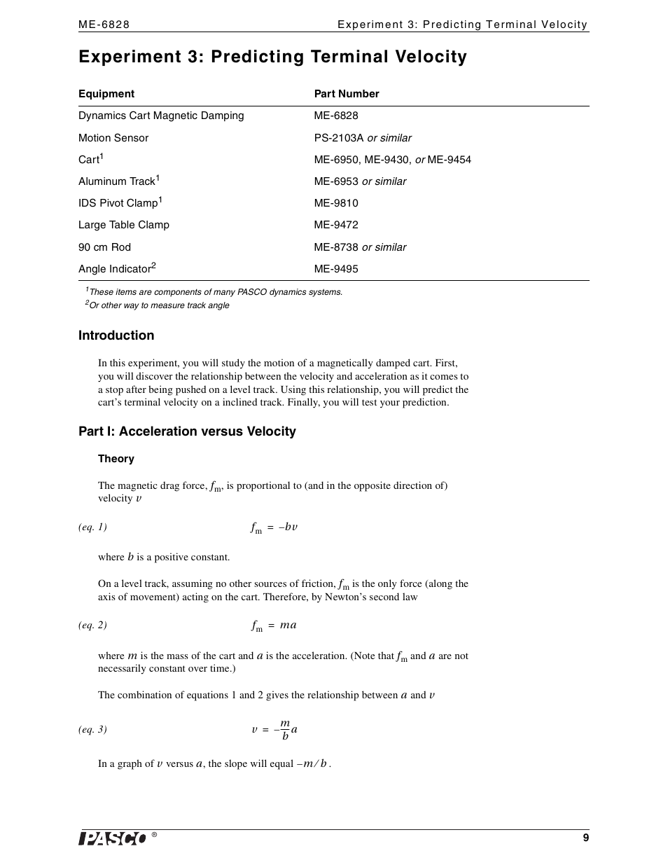 Experiment 3: predicting terminal velocity | PASCO ME-6828 Dynamics Cart Magnetic Damping User Manual | Page 9 / 15