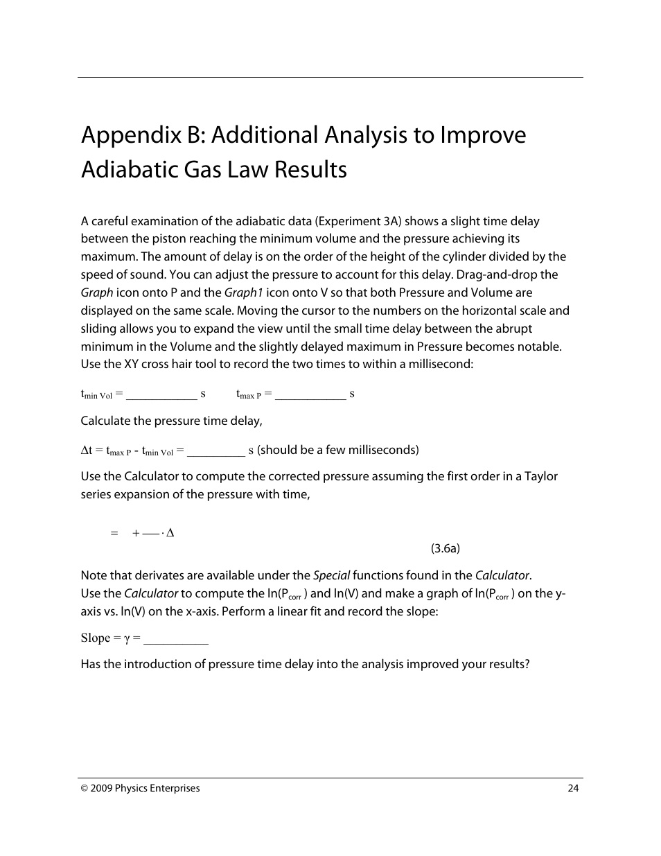 PASCO TD-8565 Adiabatic Gas Law Apparatus User Manual | Page 24 / 25