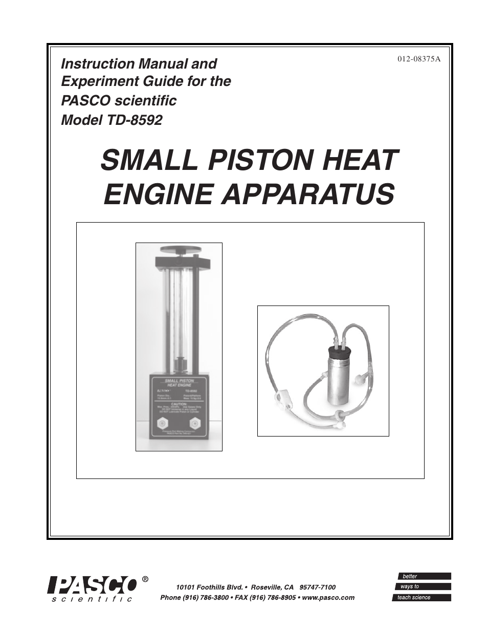 PASCO TD-8592 SMALL PISTON HEAT ENGINE APPARATUS User Manual | 24 pages