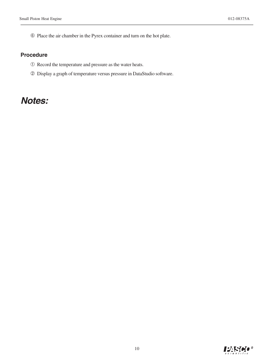 PASCO TD-8592 SMALL PISTON HEAT ENGINE APPARATUS User Manual | Page 15 / 24