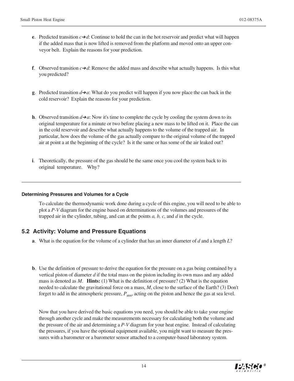 PASCO TD-8592 SMALL PISTON HEAT ENGINE APPARATUS User Manual | Page 19 / 24