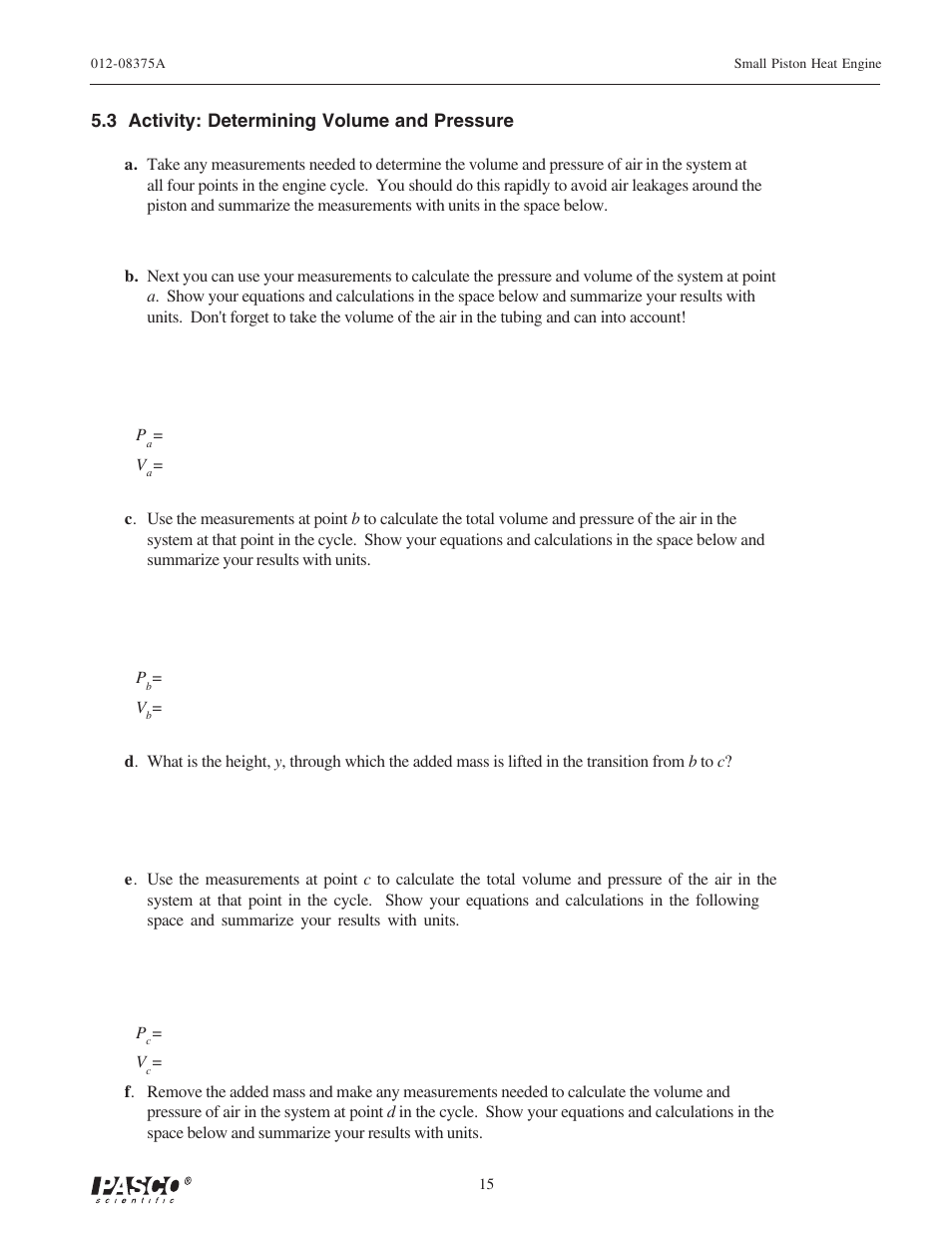 PASCO TD-8592 SMALL PISTON HEAT ENGINE APPARATUS User Manual | Page 20 / 24
