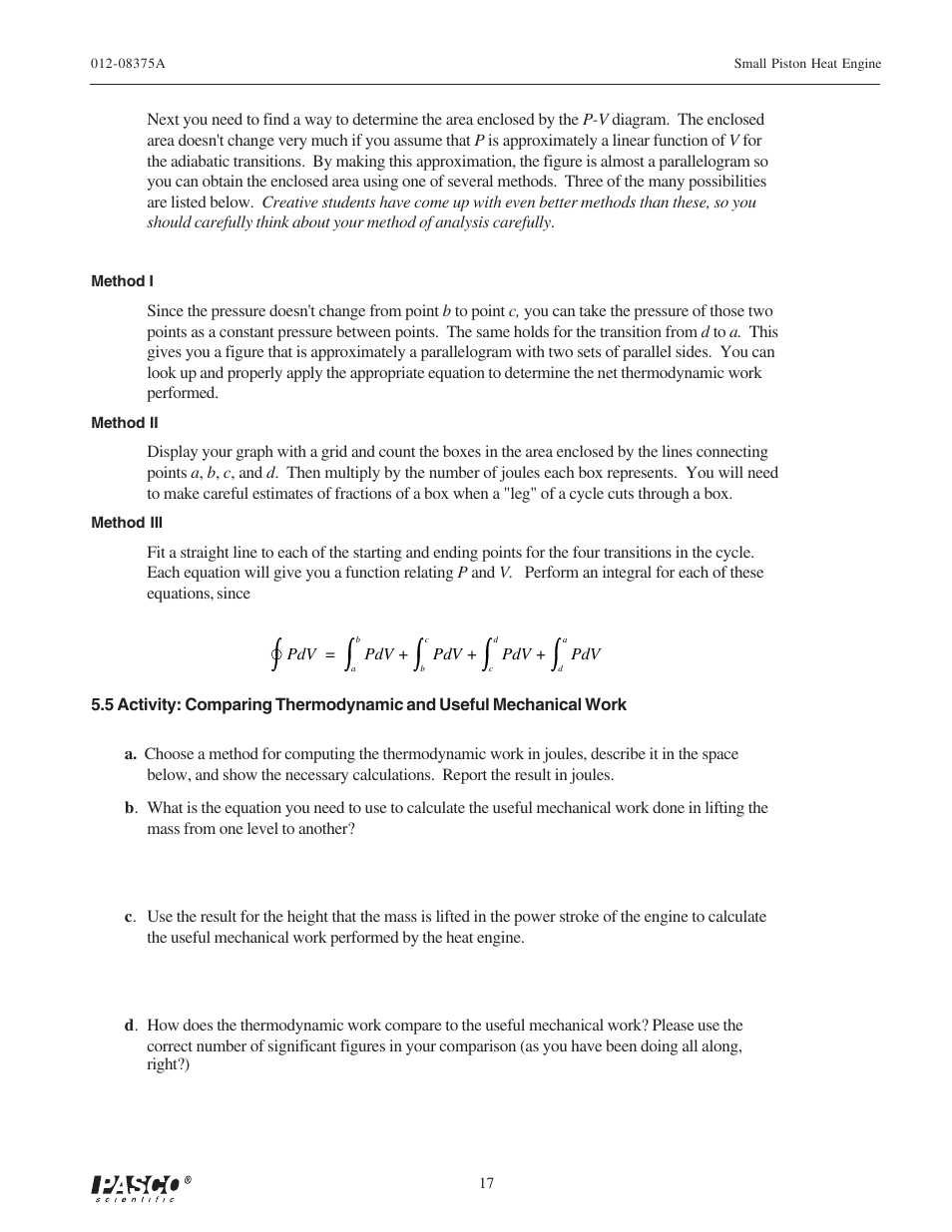 PASCO TD-8592 SMALL PISTON HEAT ENGINE APPARATUS User Manual | Page 22 / 24