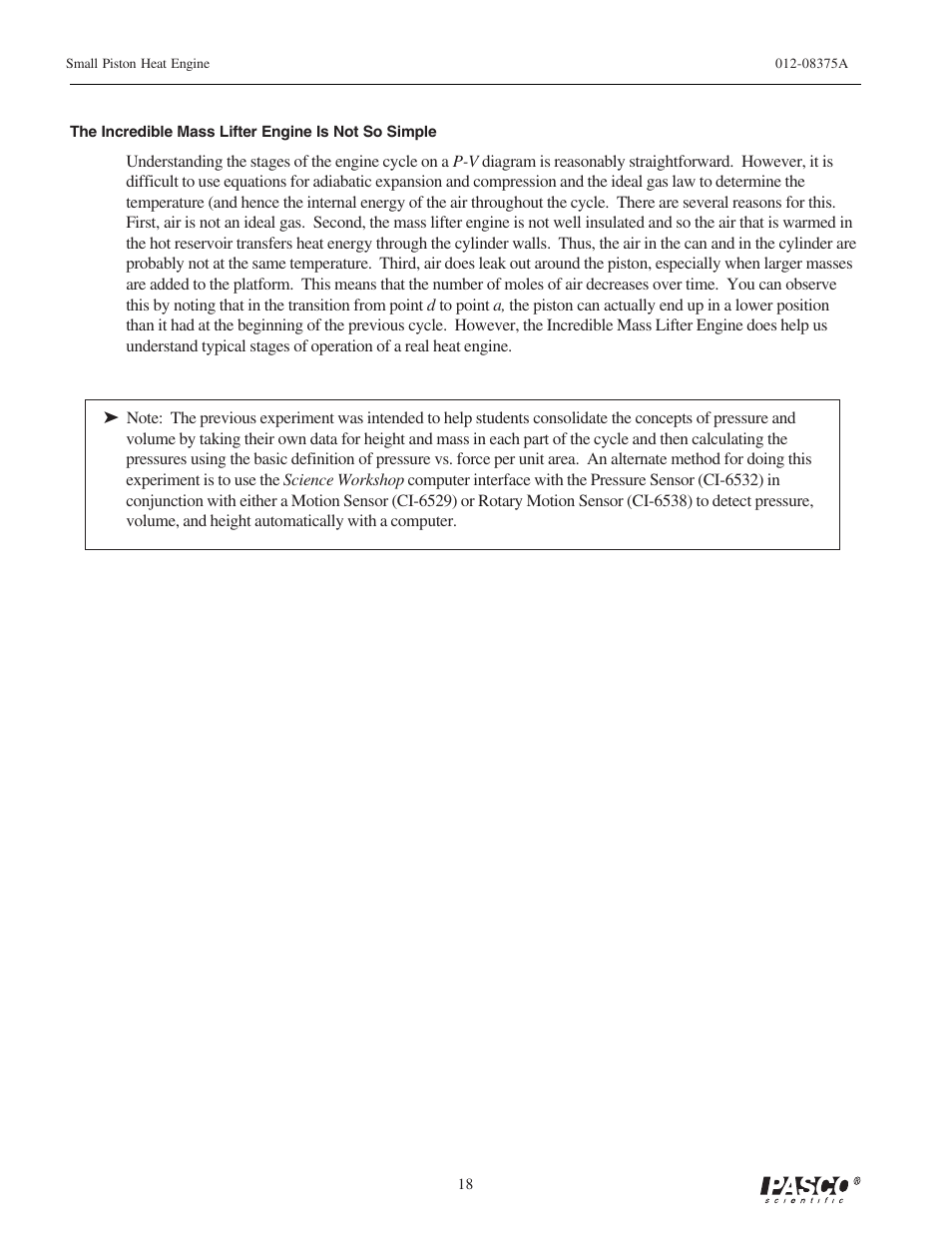 PASCO TD-8592 SMALL PISTON HEAT ENGINE APPARATUS User Manual | Page 23 / 24