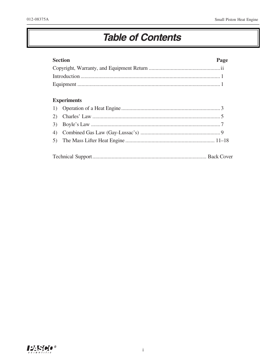 PASCO TD-8592 SMALL PISTON HEAT ENGINE APPARATUS User Manual | Page 4 / 24