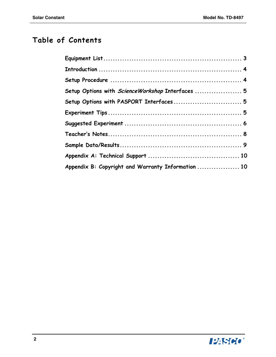 PASCO TD-8497 Solar Constant User Manual | Page 3 / 11