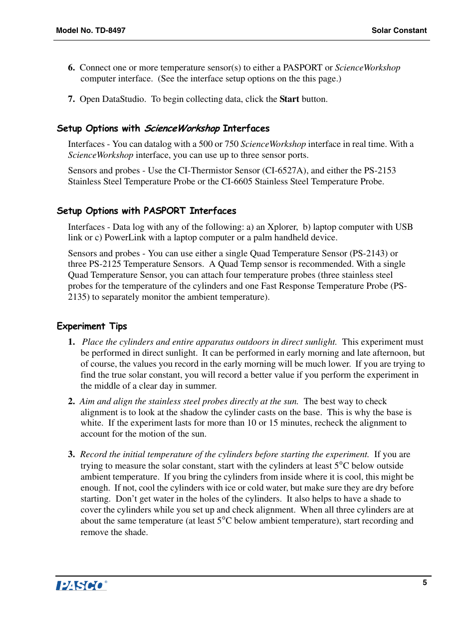 PASCO TD-8497 Solar Constant User Manual | Page 6 / 11