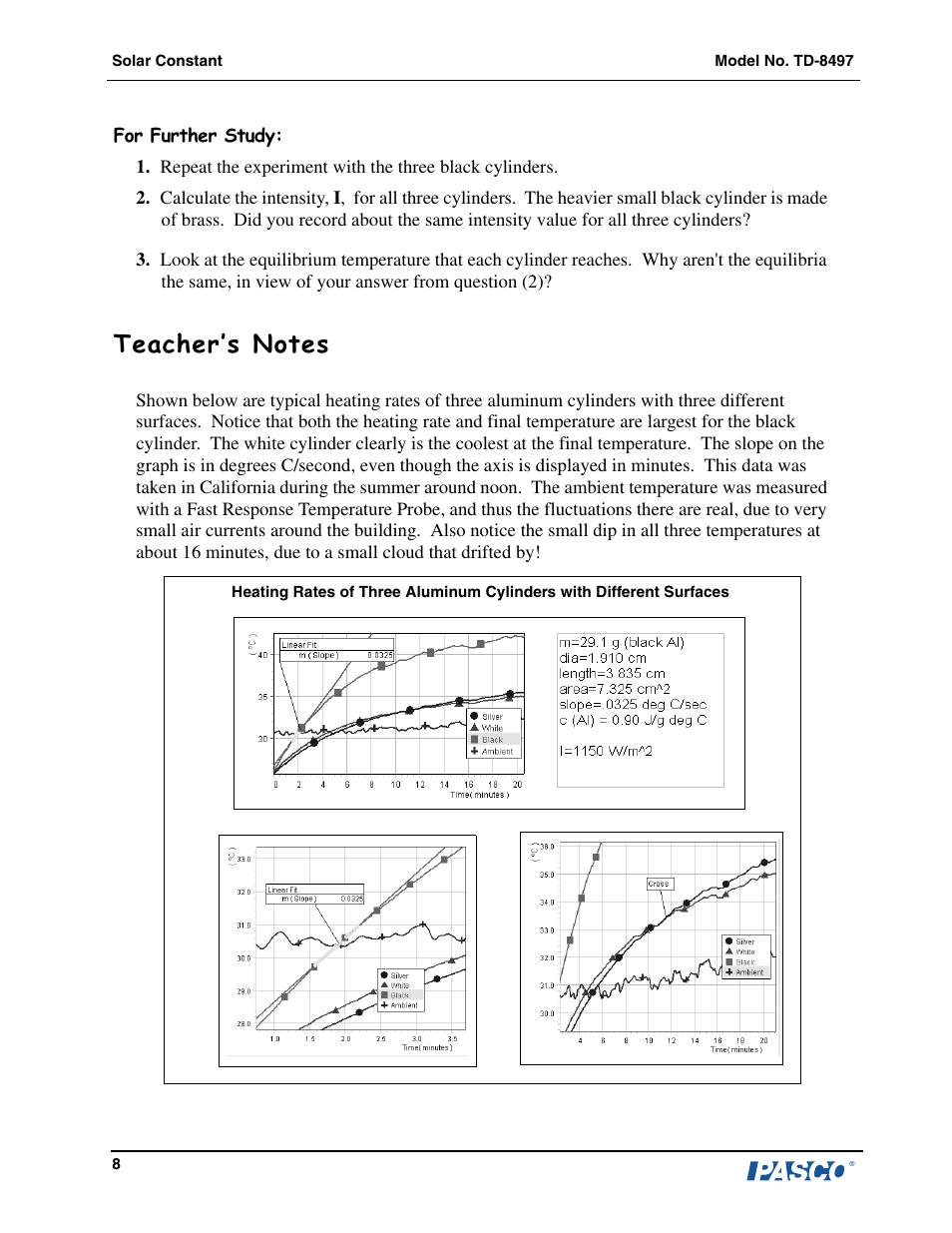 PASCO TD-8497 Solar Constant User Manual | Page 9 / 11