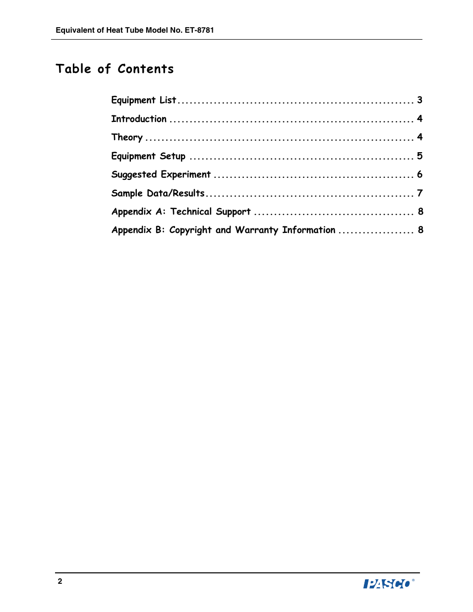 PASCO ET-8781 Equivalent of Heat Tube User Manual | Page 3 / 10