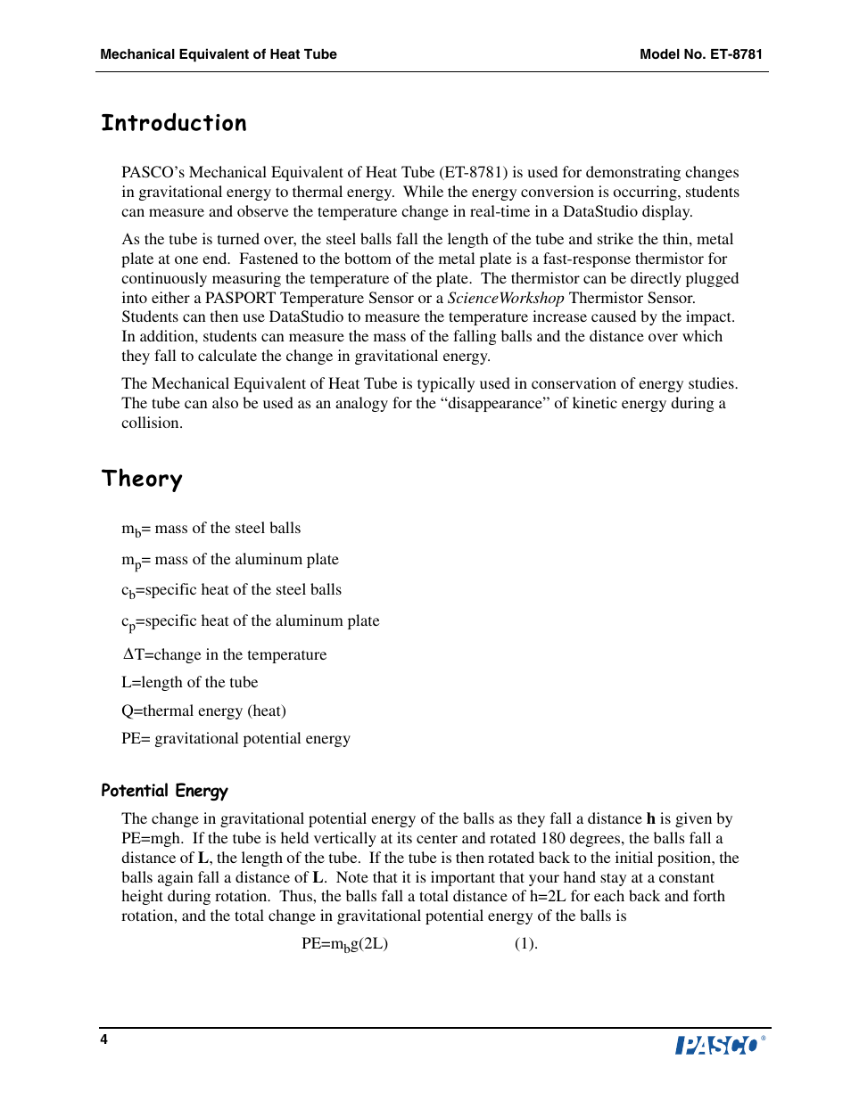 Introduction, Theory | PASCO ET-8781 Equivalent of Heat Tube User Manual | Page 5 / 10