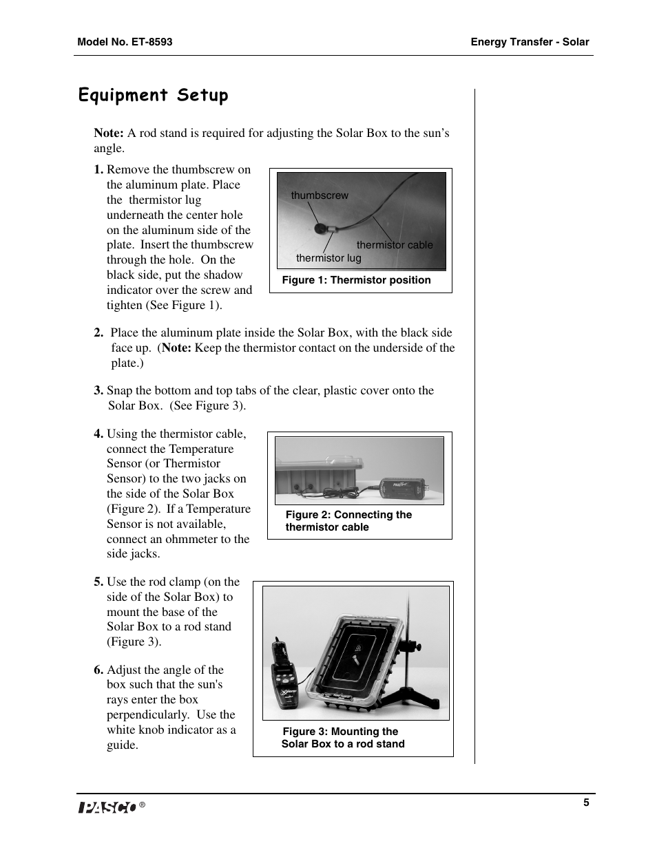 Equipment setup | PASCO ET-8593 Energy Transfer Solar User Manual | Page 6 / 14