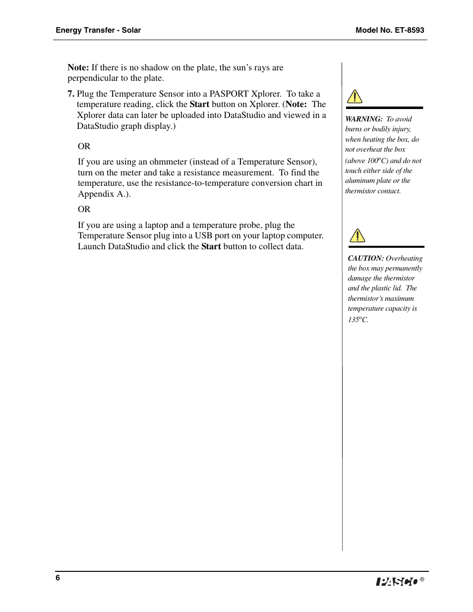 PASCO ET-8593 Energy Transfer Solar User Manual | Page 7 / 14