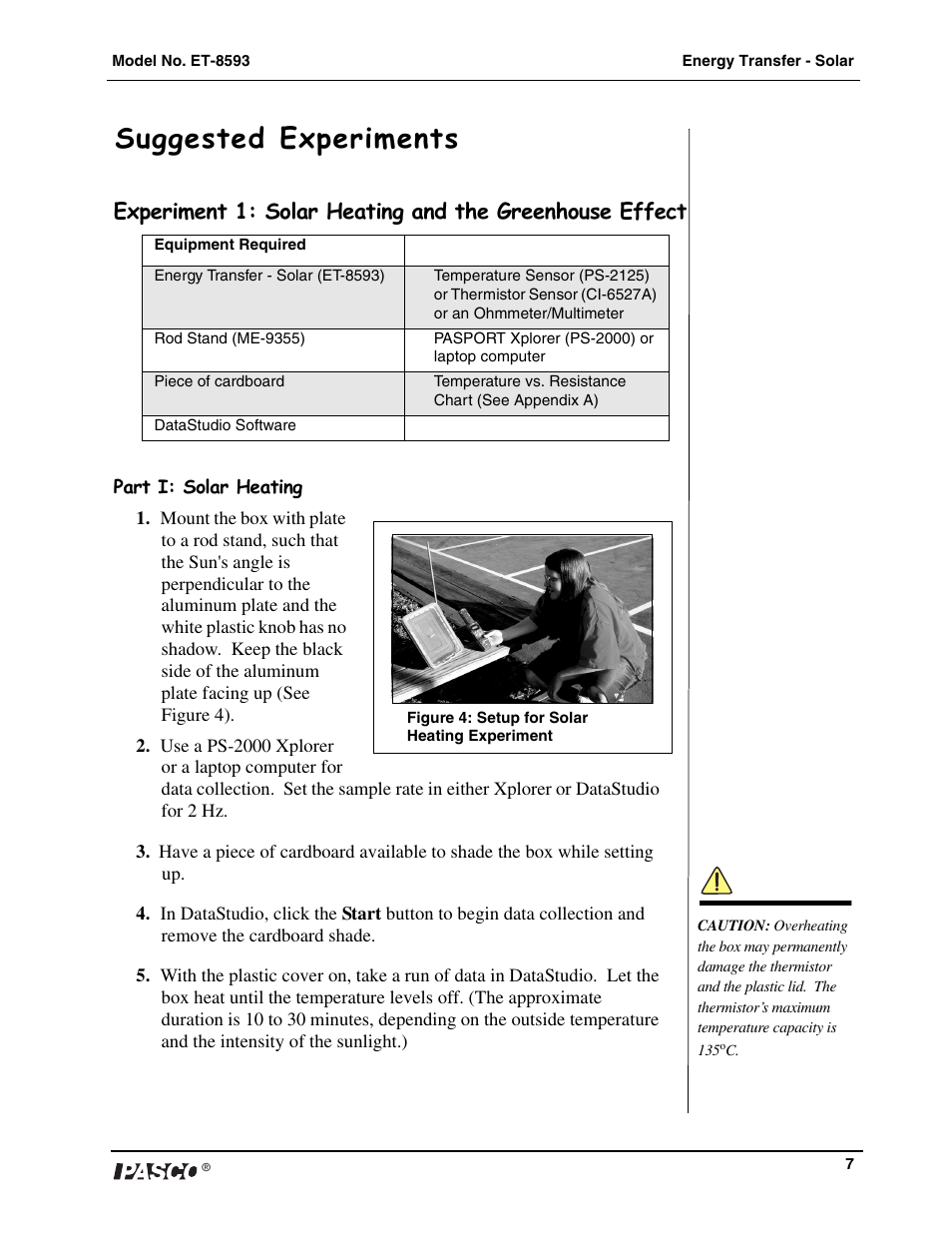 Suggested experiments | PASCO ET-8593 Energy Transfer Solar User Manual | Page 8 / 14