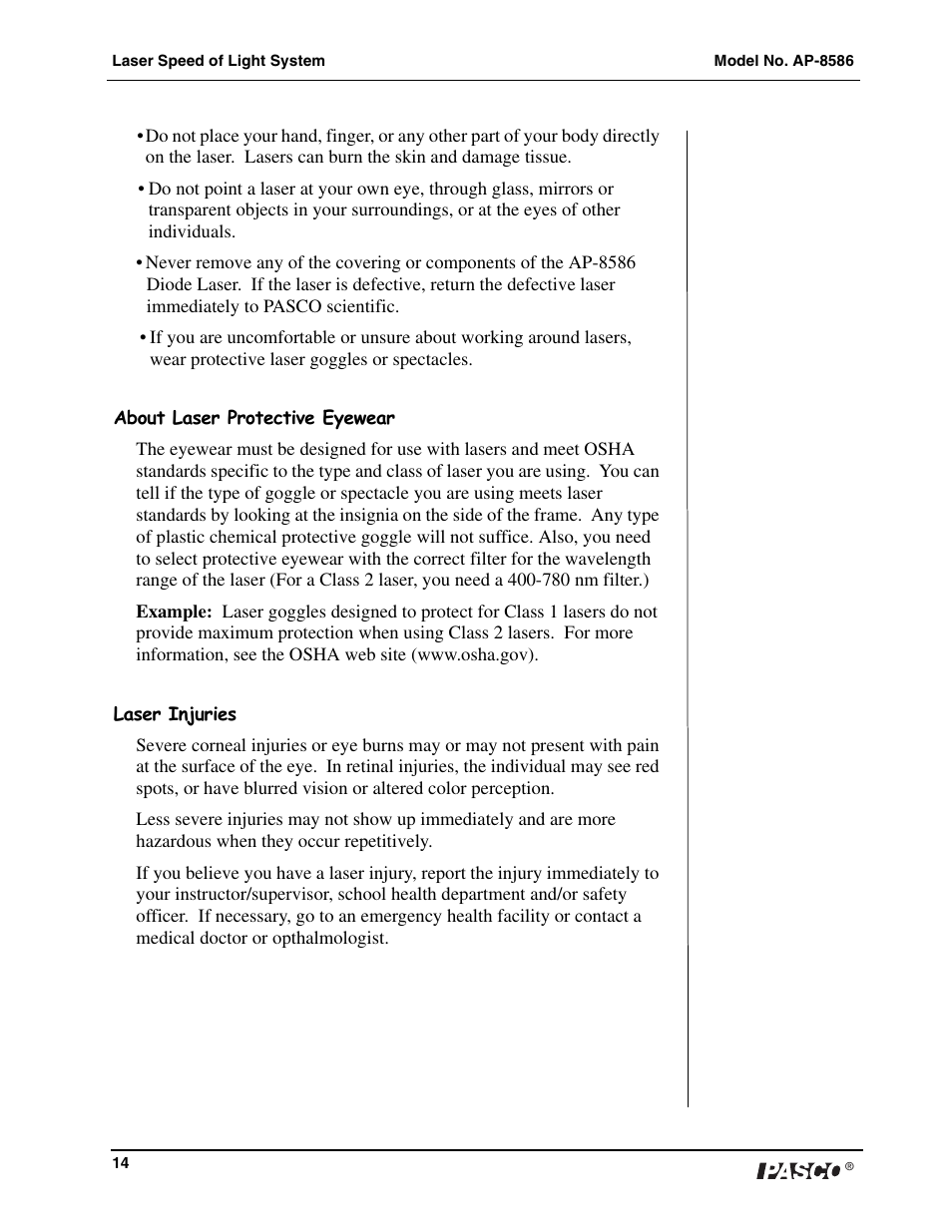 PASCO AP-8586 Laser Speed of Light Apparatus User Manual | Page 15 / 18