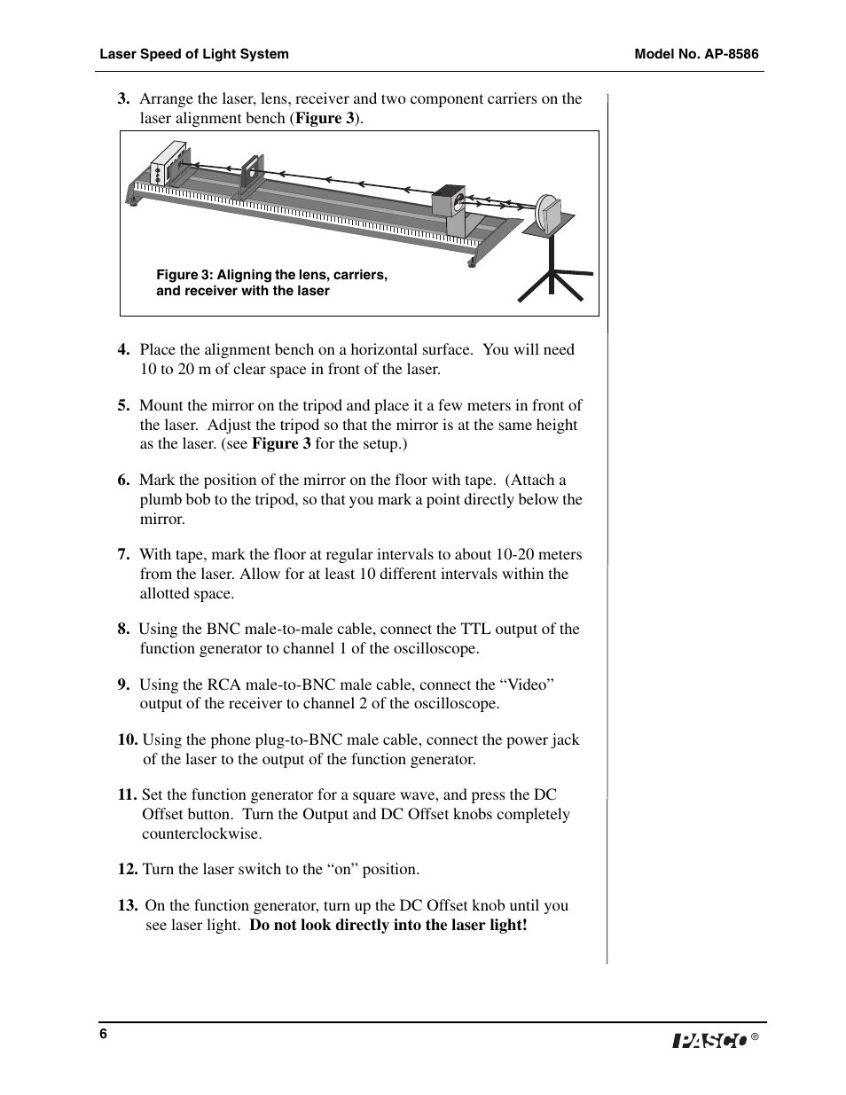 PASCO AP-8586 Laser Speed of Light Apparatus User Manual | Page 7 / 18