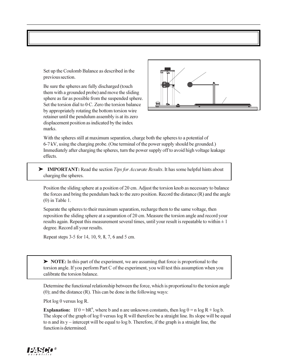 Experiment: (part a) force versus distance | PASCO ES-9070 COULOMB BALANCE User Manual | Page 11 / 22