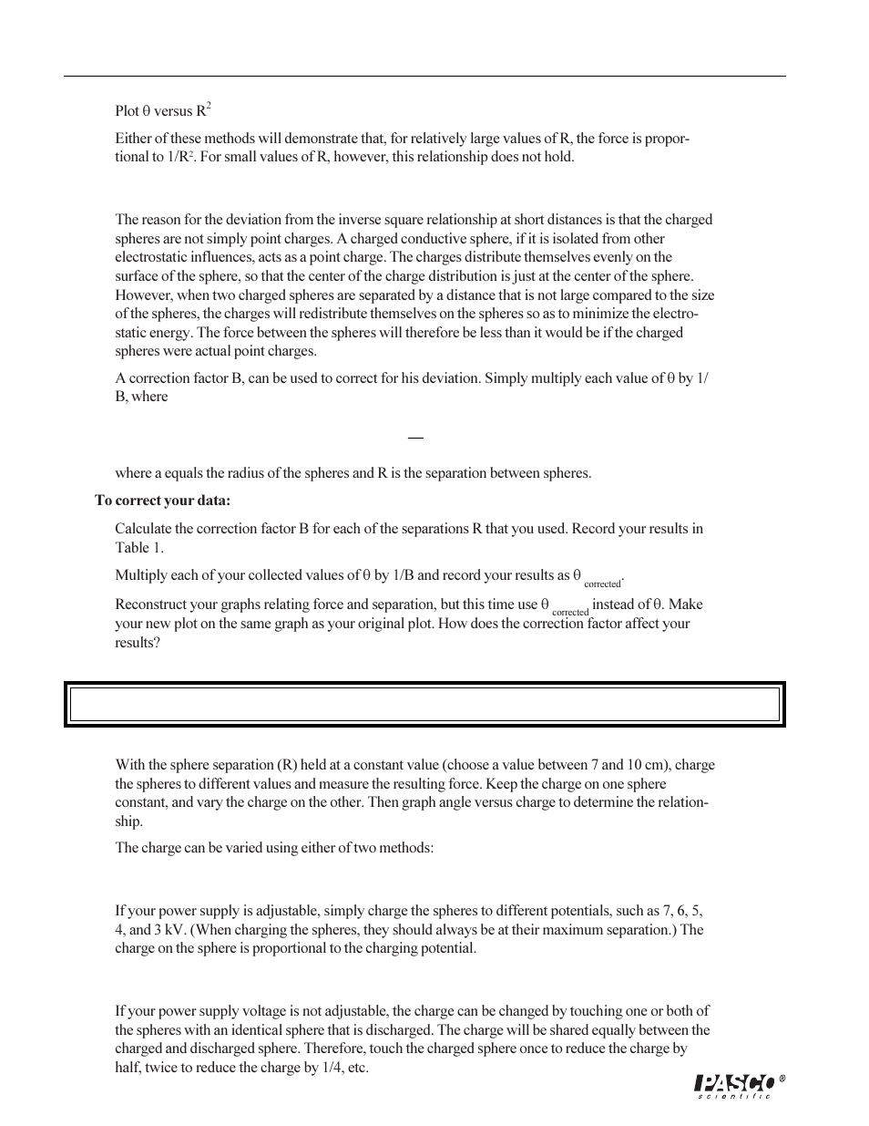 Part b) force versus charge | PASCO ES-9070 COULOMB BALANCE User Manual | Page 12 / 22