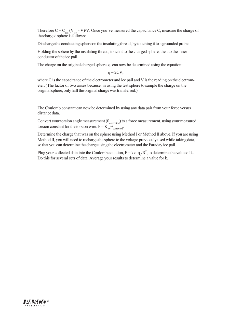 PASCO ES-9070 COULOMB BALANCE User Manual | Page 15 / 22